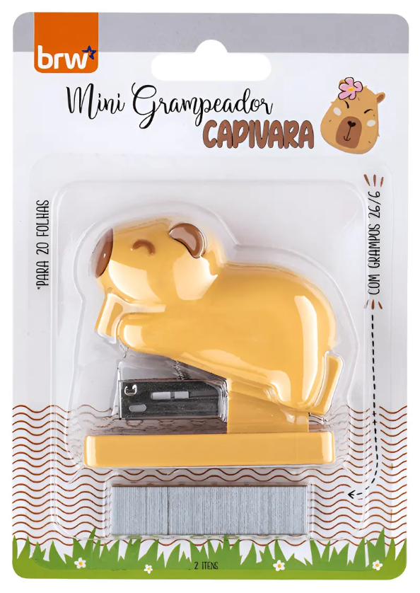 Mini Grampeador Plástico Capivara + Grampos 26/6 Gp0108 Brw