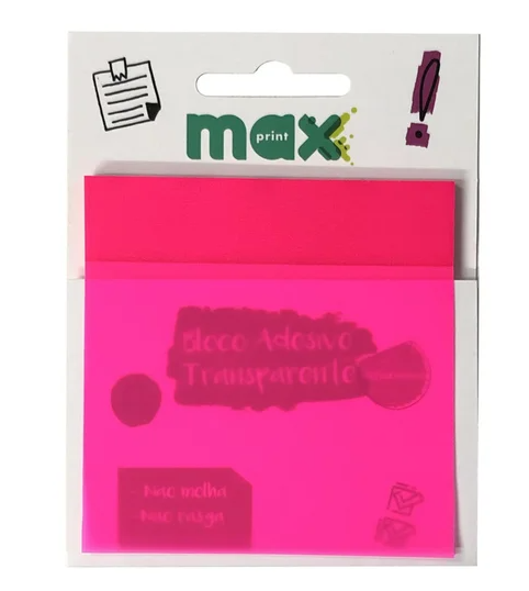 Bloco Adesivo Transparente Rosa Neon - Maxprint