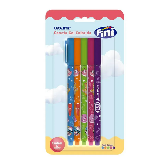 CANETA GEL CORPO ESTAMPADO 0.6 FINI - BLISTER C/ 5 UND LEOARTE