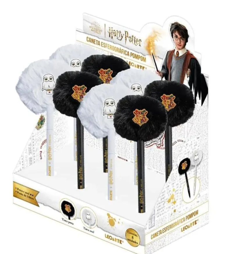 CANETA CORPO METAL POMPOM COM APLIQUE HARRY POTTER